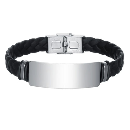 Bracelet Homme Twist Braid Leather Rope Bracelets For Men Stainless Steel Hiphop Rock Fashion Jewelry Accessories Wholesale