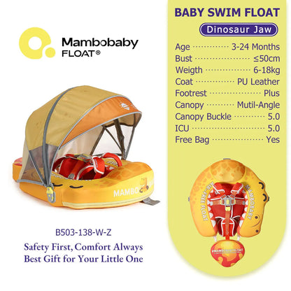 Mambobaby Float Safe Solid Core Comfort Skin-friendly Design with Canopy Baby Swimming Ring Toddler Pool Float Infant Water Ring
