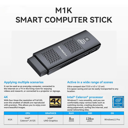 MOREFINE M1K Intel N5000 Pocket PC Win 11 LPDDR4 8GB 128GB/256GB SSD WIFI5 BT4.2 Intel UHD Graphics 4K HD Display Mini PC Stick