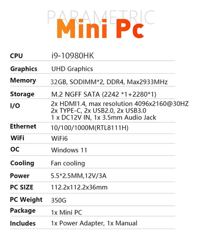 2026 New Powerful Slim Mini PC Core Windows 11 Pro I9‑8950HK 32GB RAM 1TB 2TB SSD WiFi6 BT5.2 4K