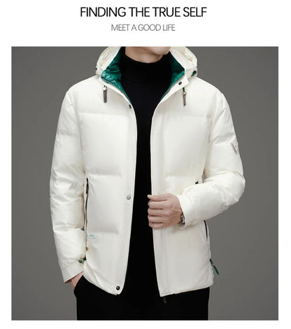 Men's Down Jacket Autumn Winter New Solid Color Thickened Warm Outdoor Travel Hooded Coat Men's White Duck Down padded Clothing