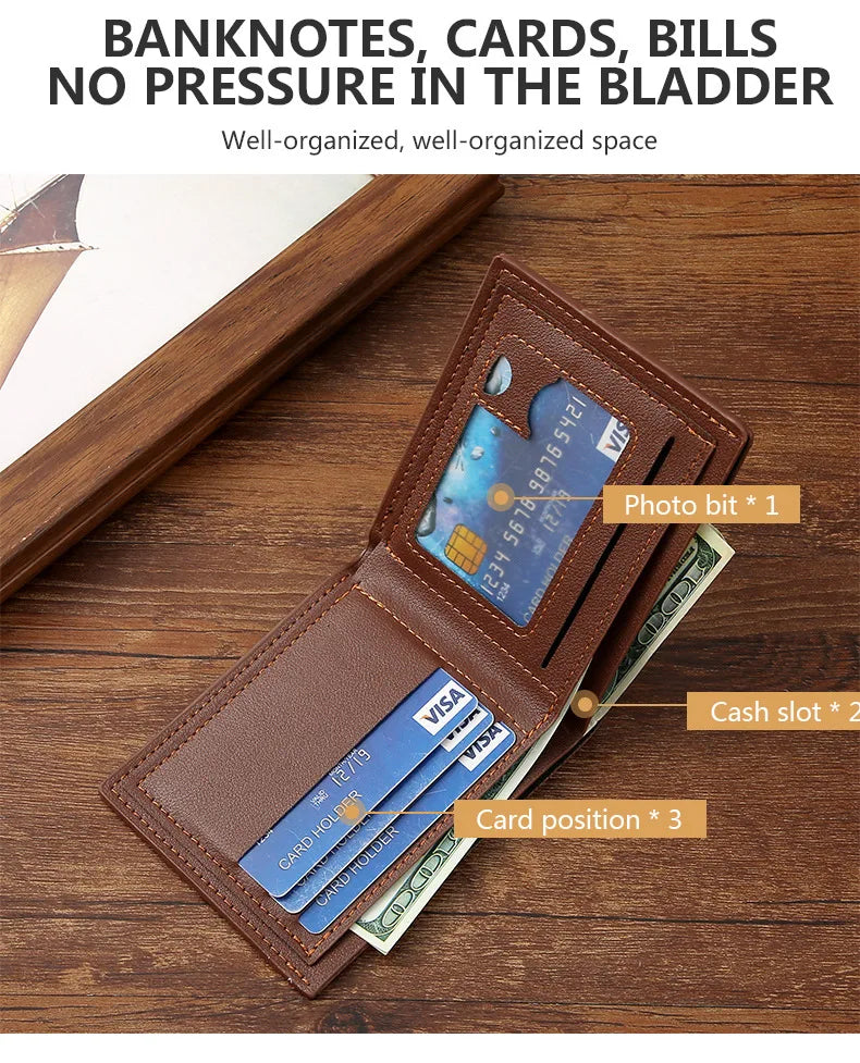 Men's Short Frosted Leather Wallet, Multi-Slot Coin Pocket Photo Holder Small Men's Wallet