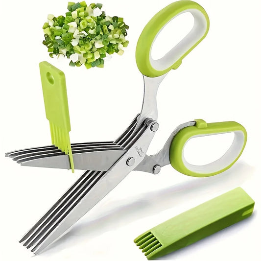 1 Set of Five Layer Stainless Steel Scallion Scissors, Multifunctional Multi-Layer Seaweed, Vegetable, Kitchen Scissors