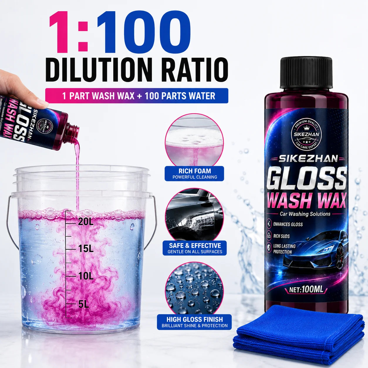 100ml Pink Foaming Extreme Bodywash & Wax Foaming Car Wash Soap, (Works with Foam Cannons/Guns or Bucket Washes) for Cars