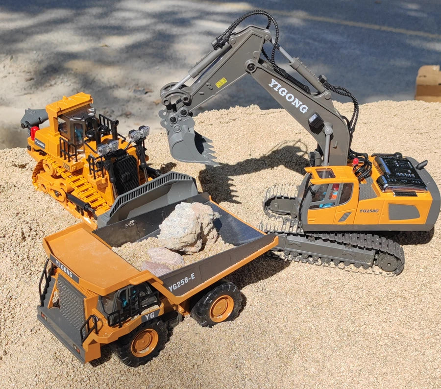 4WD Remote Control Excavator 4x4 Alloy Dump Truck Bulldozer Radio Model RC Car Construction Vehicle with Lights Sound Toy Gift