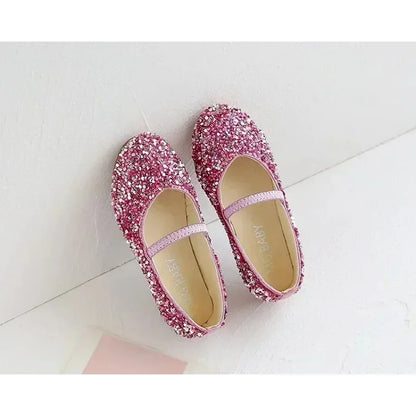 2025 Spring 1 to 12 years old girls dress shoes Beauty Pointed Toe Teen Girl Leather Shoes Bling Princess Wedding Shoes