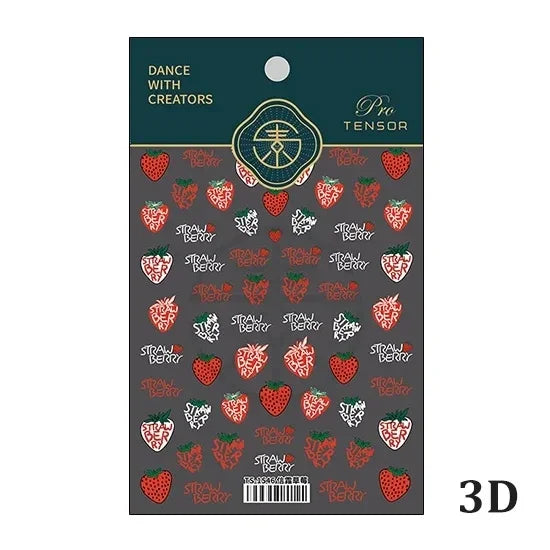 Fresh Sweet Fruits Strawberry Cherry Bowknot Love Heart Lemon 5D Nail Art Stickers Self Adhesive Decorations Nail Manicure Decal
