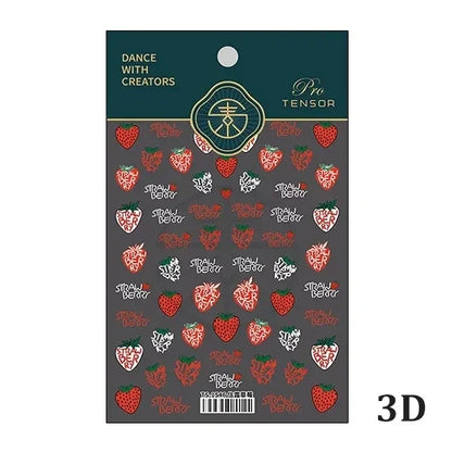 Fresh Sweet Fruits Strawberry Cherry Bowknot Love Heart Lemon 5D Nail Art Stickers Self Adhesive Decorations Nail Manicure Decal