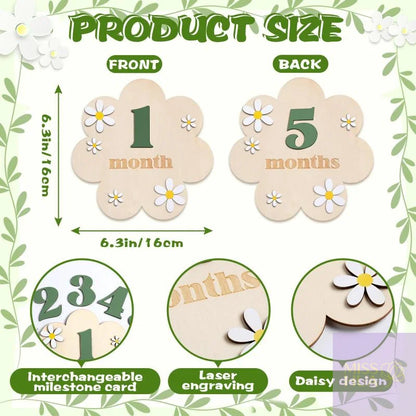 HUA HUA Wooden Baby Monthly Milestone Cards Flowers Double Sides Number Month Girls Boys Newborn Photography Props Accessories