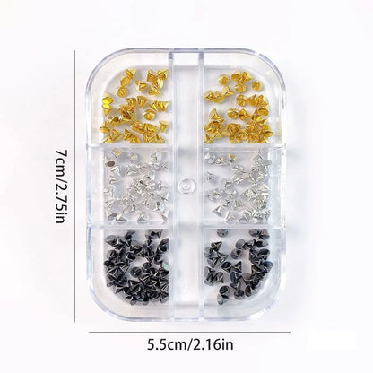 6Grids 3D Mini Punk Metal Rivet Nail Art Charms 1.5/2/3mm Gold Silver Cone Spike Studs Nails Jewels DIY Manicure Decorations ZB