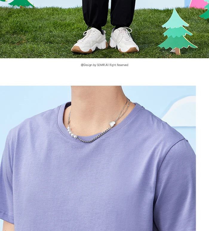 Semir Short Sleeve Men T-Shirt Cotton 2026 Summer New Man Clothing Thin And Versatile T Shirt Couples Solid Color Tops