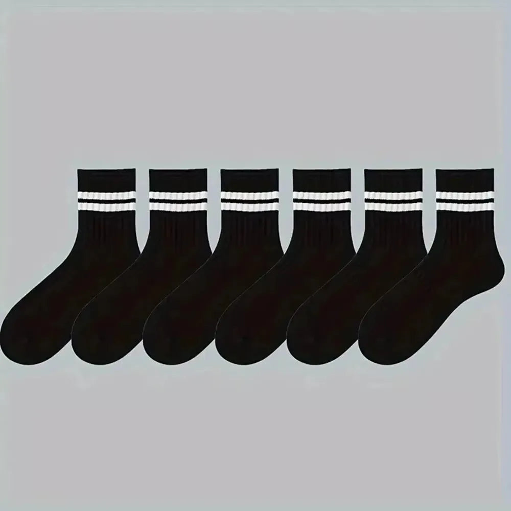 6/10 Pairs Men's Socks Spring Autumn Simple Casual Black White Striped Socks Breathable Mid Tube Sock High-quality Round Neck
