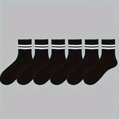 6/10 Pairs Men's Socks Spring Autumn Simple Casual Black White Striped Socks Breathable Mid Tube Sock High-quality Round Neck