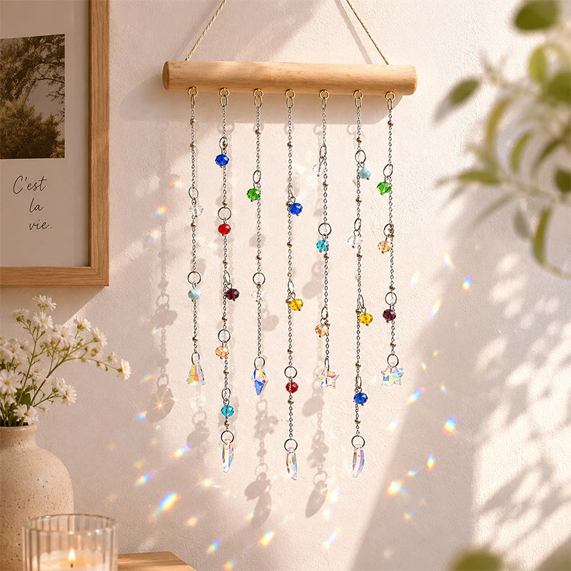 Crystal Suncatcher Stained Glass Crystal Lighting Pendant Chain Hanging Window Wind Chimes Rainbow Maker Home Garden Decoration