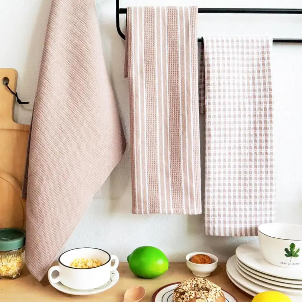 100% Cotton Waffle Weave Kitchen Dish Cloths, Ultra Soft Absorbent Quick Drying Dish Towels, Household Tableware Towels, 3-Pack