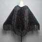 Fashion Women Fur Shawl Winter Knitted Real Mink Fur Stole With Fur Hood Knitted Mink Poncho Pashmina