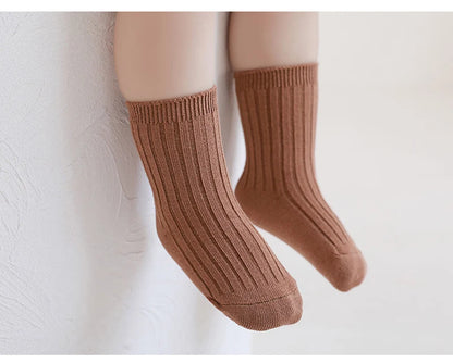MILANCEL New Autumn Kids Socks Girls Solid Color Mid Tube Socks Children Sock 5 Pairs a Lot