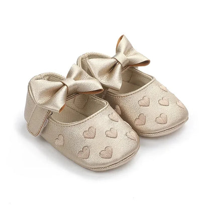 Baby Girls 0-18 Months Indoor First Walker Shoes Soft Cotton Sole Non-Slip Classic Embroidery Bowknot Hook & Loop Infant Booties