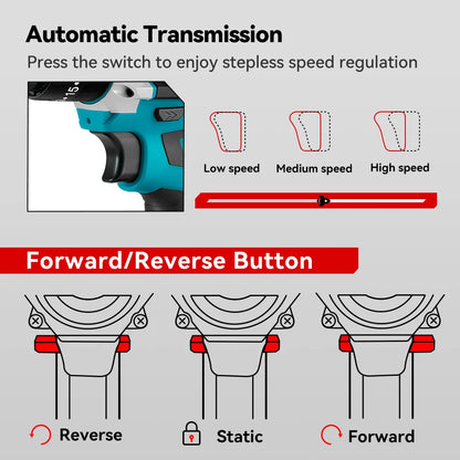 ONEVAN 25+3 Torque Electric Drill Portable Cordless Impact drill Furniture Wood Power Screwdriver Tools For Makita Battery Pin