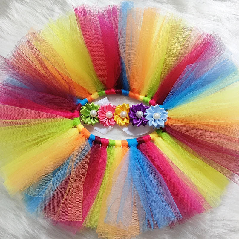Rainbow Baby Tutu & Headband Set – Perfect Photography Prop for Special Occasions, Soft Polyamide Material, Ideal Gift, Ages 0-3
