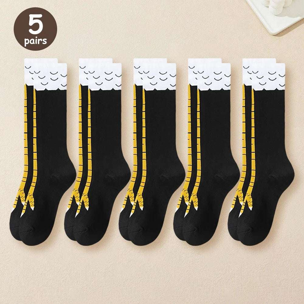 1/2/5/10 Pairs Women Knee High Socks Trendy Cartoon Funny Chicken Claw Socks Fitness Sport Casual Slim Leg Long Tube Socks Women