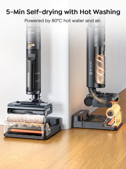 Laresar S7 Pro Cordless Wet Dry Vacuum Cleaner Mop, Lay-Flat 5-Min Drying 80°C Hot Wash 19000 Pa 50min Runtime Home Floor Washer
