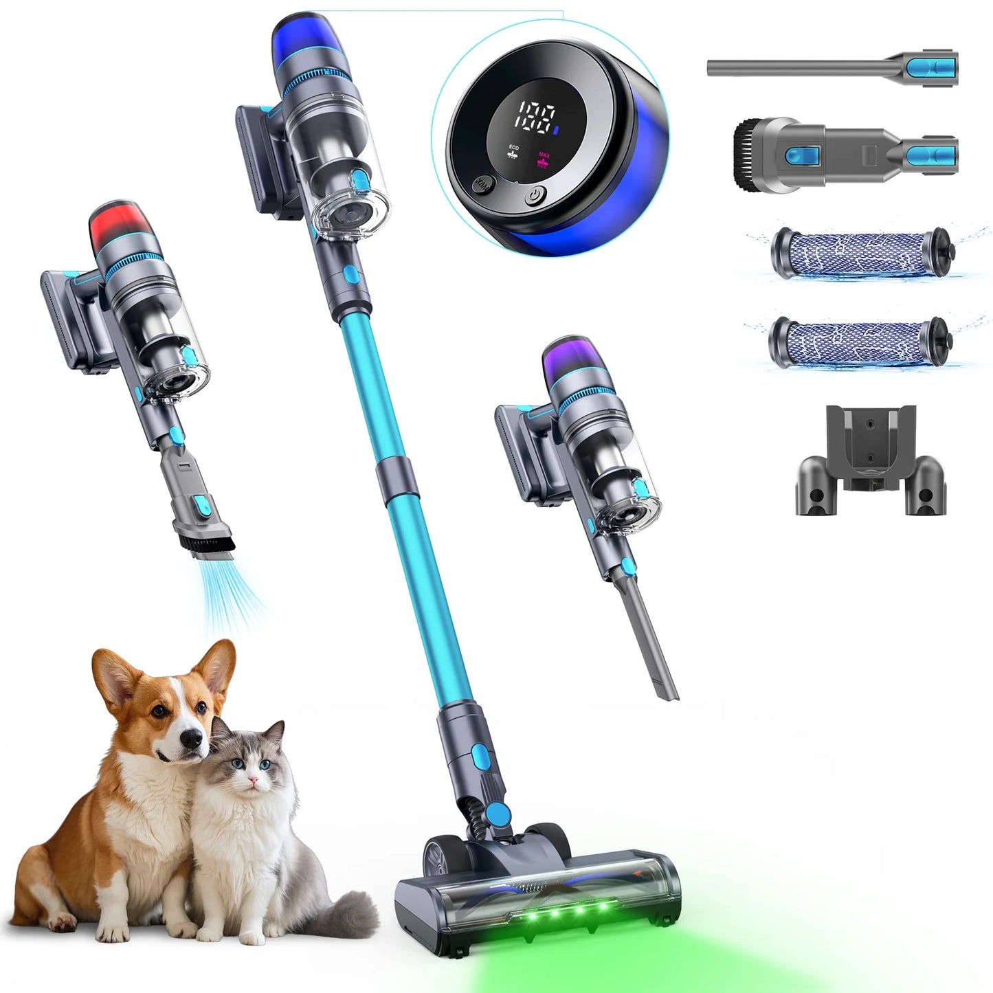 Homore NH007 650W/75KPA Powerful Cordless Vacuum Cleaner with LED Ambient Light, Smart Suction and Self-Standing Design