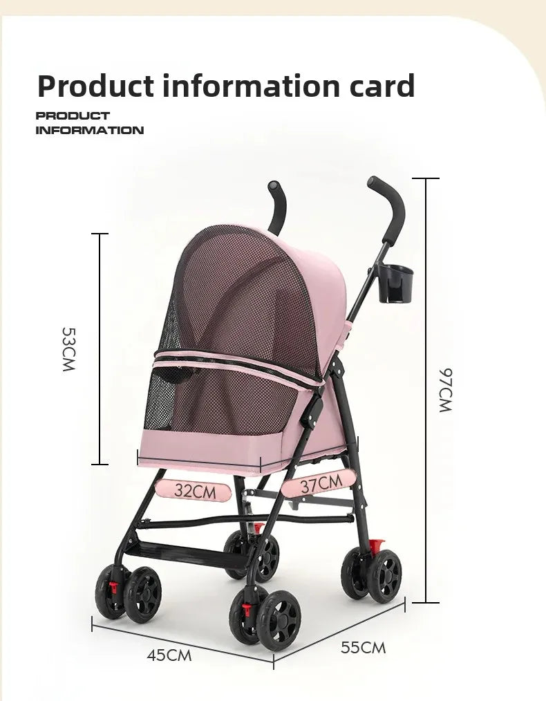 Foldable Pet Stroller for Small Dogs Cats Lightweight Travel Pushchair Breathable Carrier  Teddy Puppies Outdoor Walks Shopping
