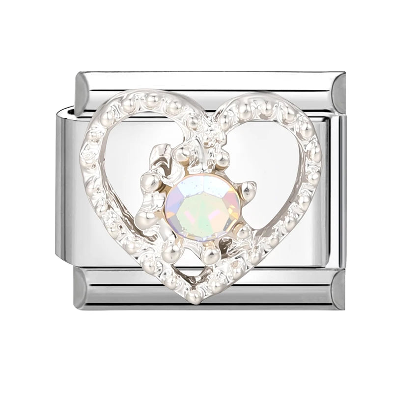 Zircon Pearl Heart Bow Candy Flower Butterfly Italian Charm Links Fit 9mm Stainless Steel Bracelet Personalized DIY Making Gifts