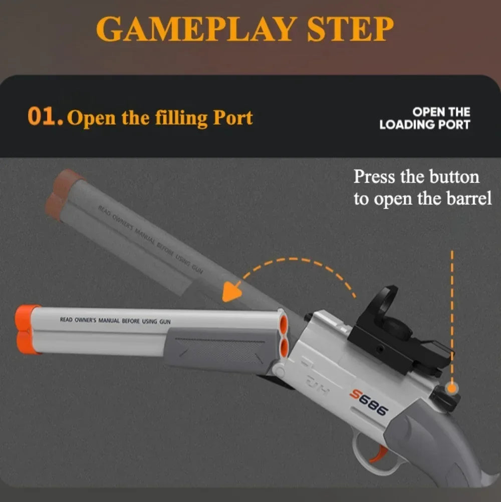 S686 Double Barrel Soft Bullet Toy Gun, Dual‑Shot Foam Dart Launcher with Sight Manual Loading Shooting Toy for Outdoor Game