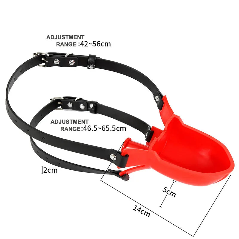 Fetish Toilet Funnel Open Mouth Gag Mask Hood PU Leather BDSM Funnel Oral Enema Drool Plug Gag Head Harness Bondage Adult Game
