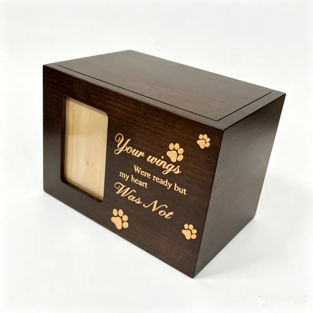 Wooden Pet Urn With Photo Frame Dog Cat Cremation Ashes Box Pet Loss Memorial Keepsake Box Pet Memorial Urn for Home Display