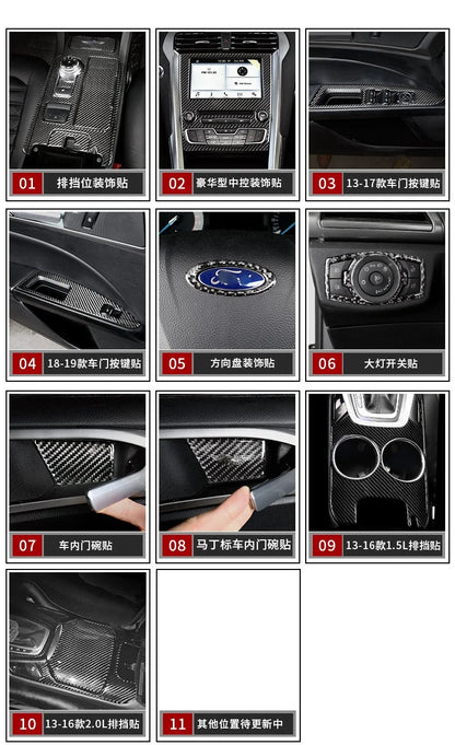 Fit for Ford Fusion Mondeo 2013–2019 Carbon Fiber Style ABS Interior Panel Cover Trim Stickers Car Decor Accessories