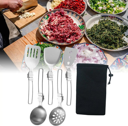 Folding Spatula Spoon Shovel Food Turner Portable 304 StainlessSteel Outdoor Camping BBQ Cooking Tableware Picnic Supplies ﻿