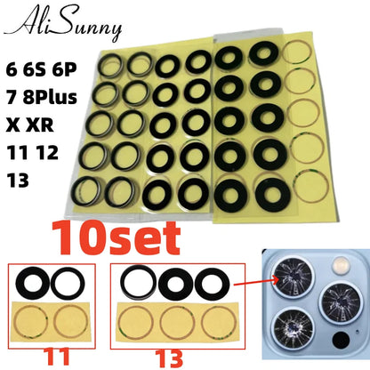AliSunny 10pcs Back Camera Glass for iPhone 7 8 Plus 6 6S 6Plus 7Plus X XR XS Max 11 12 Rear Cover Lens 3M Sticker Holder Parts