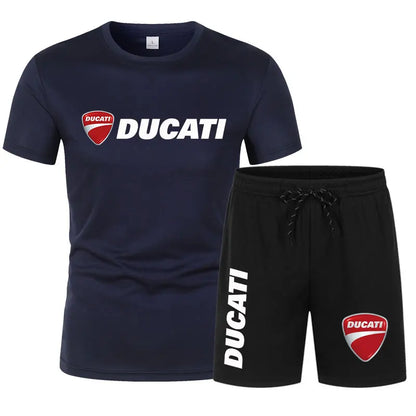 DUCATI Men's Summer Clothing Sets Short Sleeve T-Shirt Sports Shorts Motorcycle Theme Jogging Beachwear Regular outdoor jogging
