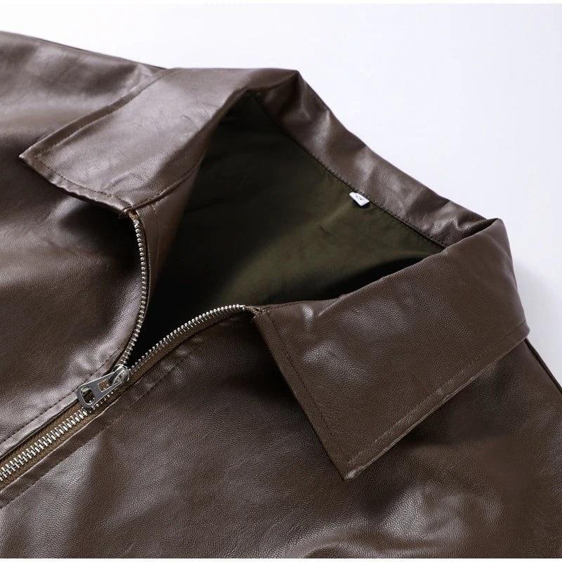 Street Women's Belt Leather Jackets Loose Lapel Zipper Long Sleeve Pockets Female Coats 2026 Autumn Lady Fashion Y2k Outwear