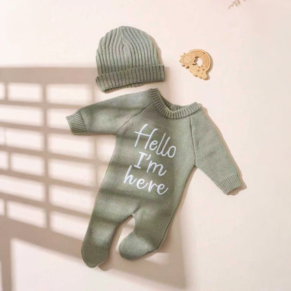 Ylsteed "Hello" Embroidery Knitting Newborn Birth Announcement Outfits Footed Jumpsuit Baby Boy Girl Photography Props Newborn
