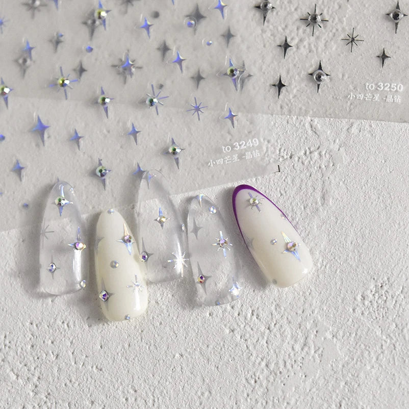 1 piece  5D silver nail stickers metal mini star nail art stickers high quality exquisite decals self-adhesive nail art stickers