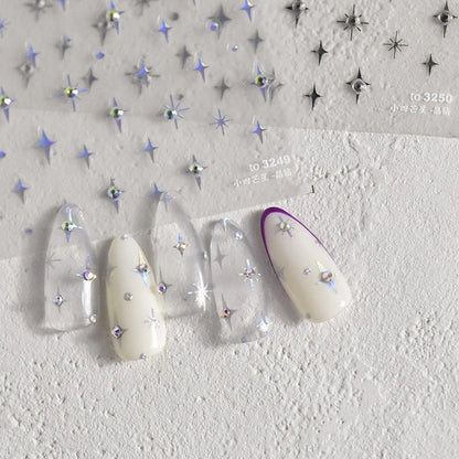 1 piece  5D silver nail stickers metal mini star nail art stickers high quality exquisite decals self-adhesive nail art stickers
