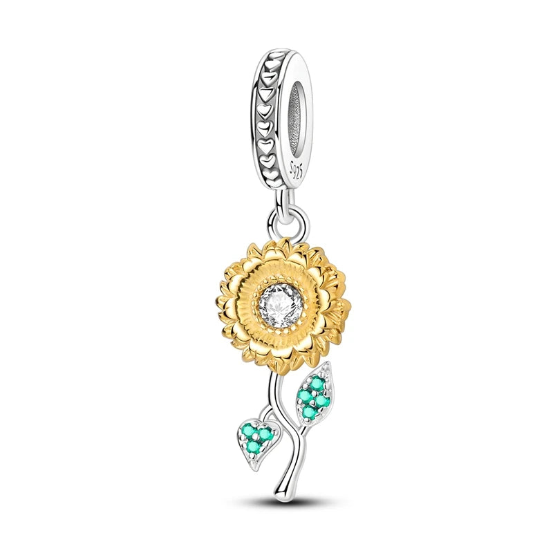 Original 925 Sterling Silver Charm Beads Clover Sunflower Tulip Carnation Pendant For Women Jewelry Fashion Gift