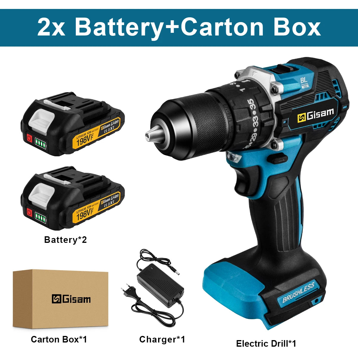 GIsam 13mm Electric Drill Brushless Impact Screwdriver Dual Speed 35+3 Torque Cordless Power Tool for Makita 18V Battery Pins