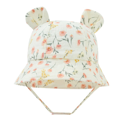 Baby Cotton Sun Hat New Children Outdoor Rabbit Ear Beach Caps Boy Girl Print Panama Hat Unisex Beach Bucket Hat For 3-12 Months