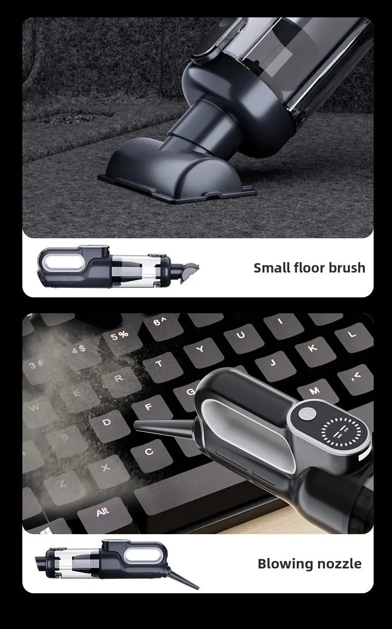 Wireless Portable Brushless Vacuum Cleaner, Multifunctional High Power Mini Handheld Vacuum & Dust Blower 2-in-1 for Household Sofa Keyboard Car Interior Cleaning