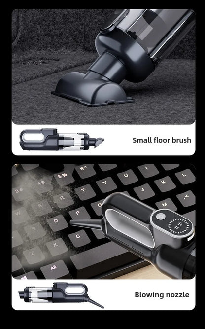 Wireless Portable Brushless Vacuum Cleaner, Multifunctional High Power Mini Handheld Vacuum & Dust Blower 2-in-1 for Household Sofa Keyboard Car Interior Cleaning