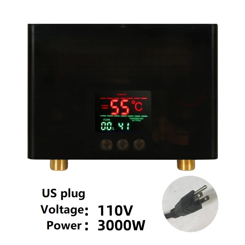 110V 220V Instant Water Heater Kitchen Bathroom Wall Mounted Electric Water Heater Hot Water Shower with LCD Temperature Display