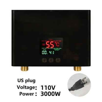 110V 220V Instant Water Heater Kitchen Bathroom Wall Mounted Electric Water Heater Hot Water Shower with LCD Temperature Display