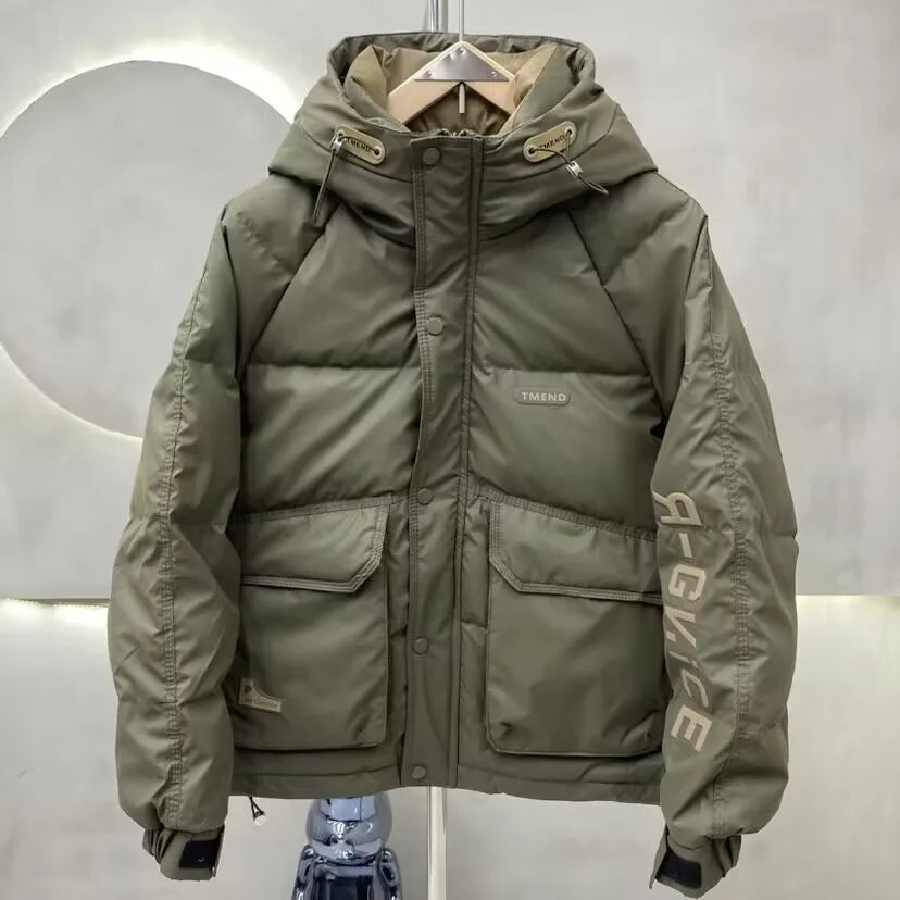 Fashion Men's Hooded Down Jacket Fall Winter Thick Warm Outdoor Windproof Sportwear Coats Male Disposable White Duck Down Jacket