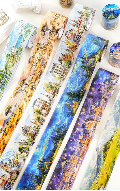 45mm * 2m Free Wind Series Retro Watercolor Landscape PET Stickers Creative Decor DIY Diary Scrapbook Collage Aesthetic Supplies
