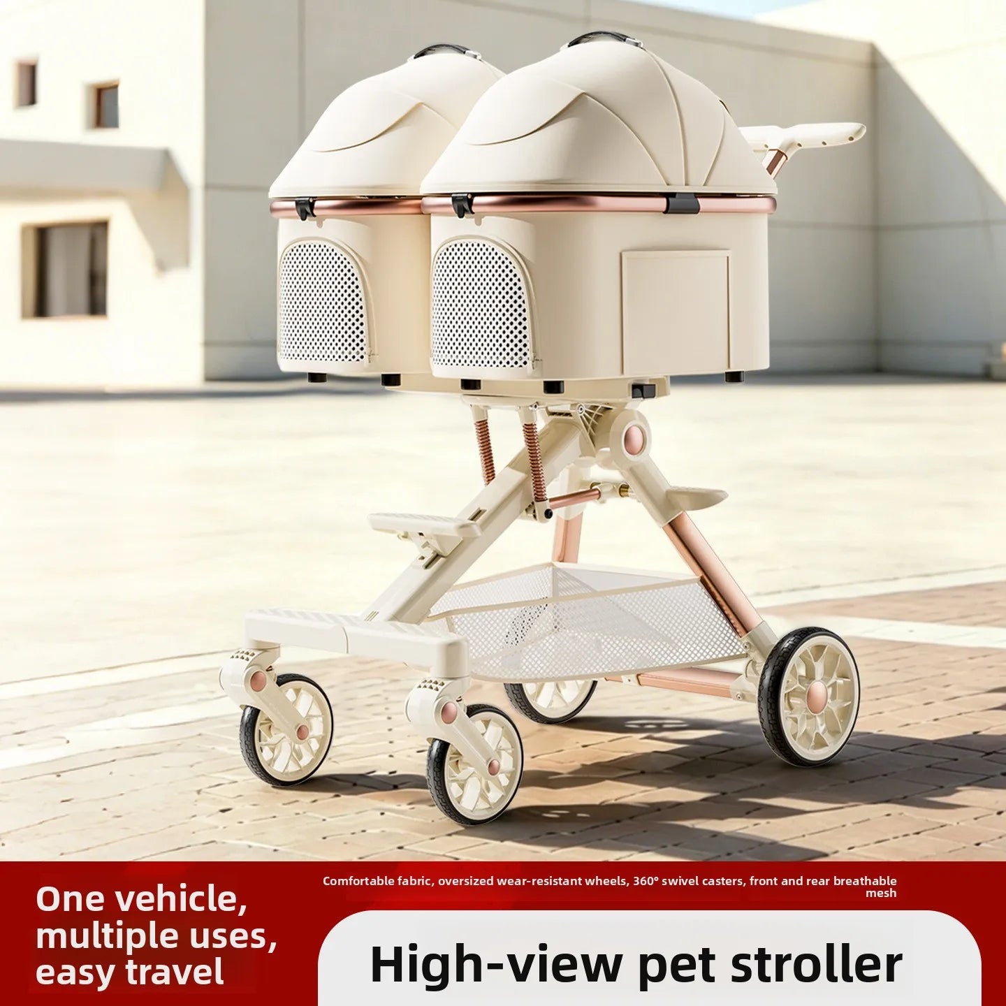 A6-2 Twin Pet Stroller Aluminum Alloy Detachable Foldable Lightweight Separate Travel Cart for Dogs Cats